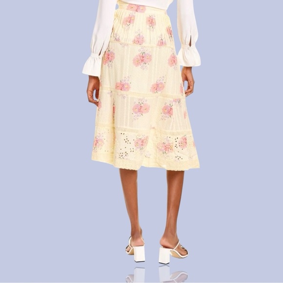 NWT LoveShackFancy ‘Hestia’ Floral Midi Skirt in “Mellow Yellow” Size 0 - Picture 2 of 16